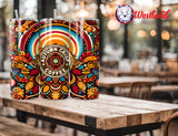 Fall/Autumn Themed Skinny Tumbler 20 Ounce - 'Autumn Crisp' Coffee Bohemian/Mandala/Floral/Geometric - With Lid and Straw