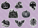 Halloween Sticker Gothic Decal Ornate Elements Bat Sticker for Laptop, Pumpkin Sticker for Bottle Halloween Spider Sticker for Journal