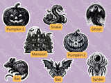 Halloween Sticker Gothic Decal Ornate Elements Bat Sticker for Laptop, Pumpkin Sticker for Bottle Halloween Spider Sticker for Journal
