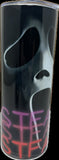 Ghostface Horror Movie Villain from Scream with Neon Letters 20oz Skinny Tumbler with Lid, Metal Straw, Brush