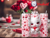 Valentine's Day for Wife/Girlfriend - White Kitten 20 Ounce Stainless Steel Drink Tumbler - with Personalization Option