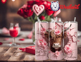 Valentine's Day for Wife/Girlfriend - Brown Highland Cow 20 Ounce Stainless Steel Drink Tumbler - with Personalization Option