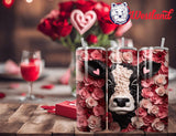 Valentine's Day for Wife/Girlfriend - Cute Cow with Roses - 20 Ounce Stainless Steel Drink Tumbler - with Personalization Option