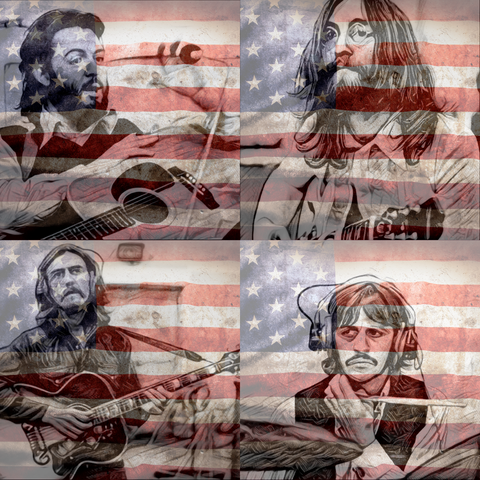The Beatles Patriotic Coaster Set: 4 Neoprene Coasters with American Flag Background