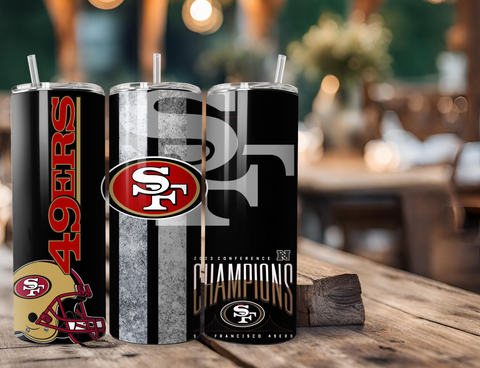 San Francisco 49ers NFL Football NFC Conference Champions 20 Ounce Stainless Steel Tumbler with Lid, Straw & Straw Brush