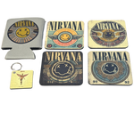 Rock Band Merch Bundle - 4 Coasters, 1 Double Sided Keychain, 1 Drink Sleeve