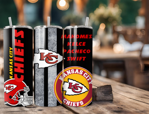 Kansas City Chiefs NFL Football 20 Ounce Stainless Steel Tumbler with Lid, Straw & Straw Brush