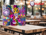 Lisa Frank Starbucks Skinny Tumbler with Lid, Metal Straw, Brush - Tiger/Cats