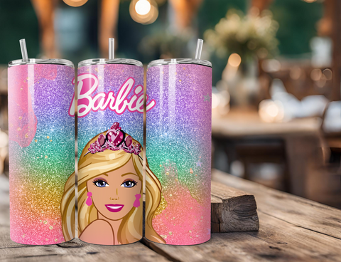 Barbie Doll 20 Ounce Stainless Steel Tumbler with Lid, Straw & Straw Brush