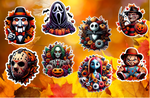 Fall Themed Horror Character Stickers/Decals - Indoor/Outdoor - Holographic Option