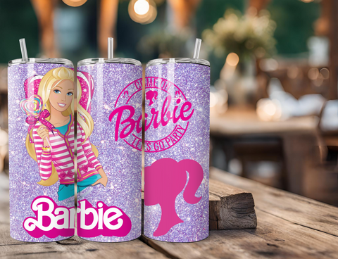 Barbie Doll 20 Ounce Stainless Steel Tumbler with Lid, Straw & Straw Brush
