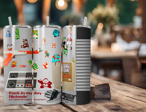 Nintendo NES Throwback "Back in my Day" Mario, Donkey Kong, Zelda 20 Ounce Stainless Steel Tumbler with Lid, Straw & Straw Brush