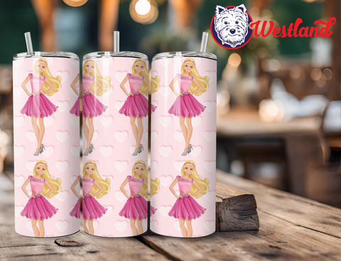 Barbie in Dress with Hearts Pink 20 Ounce Stainless Steel Tumbler