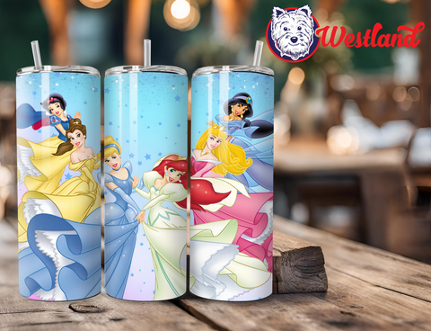 Disney Princess Characters Ariel, Belle, Cinderella, Aurora, Jasmine, Snow White - 20 Ounce Stainless Steel Tumbler