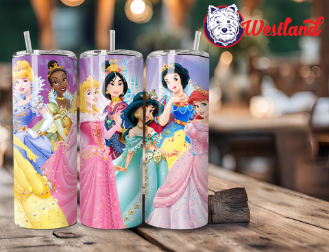 Disney Princess Characters -Cinderella, Tiana, Aurora, Mulan, Jasmine, Snow White, Ariel - 20 Ounce Stainless Steel Tumbler
