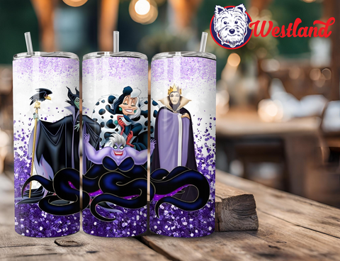 Disney Villain Characters Purple - Maleficent, Evil Queen, Ursula, Cruella - 20 Ounce Stainless Steel Tumbler