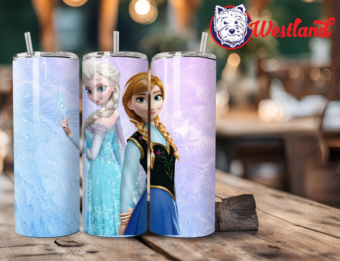 Disney Frozen Characters Sisters Blue & Pink Anna & Elsa- 20 Ounce Stainless Steel Tumbler