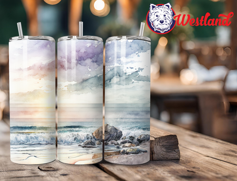 Beach Painting Watercolor Serene Calm Scene - 20 Ounce Stainless Steel Tumbler