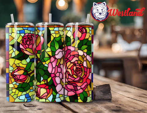 Stained Glass Roses Floral Flowers- 20 Ounce Stainless Steel Tumbler