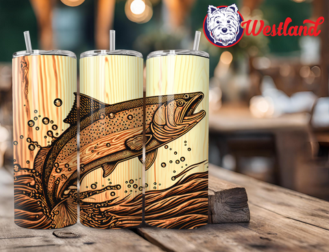Fisherman Trout Wood Grain Fish 20 Ounce Stainless Steel Tumbler