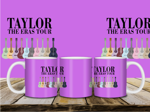Taylor Swift 'Swiftie' with Purple Background and Eras Tour Guitars 11 Ounce Ceramic Coffee Cup