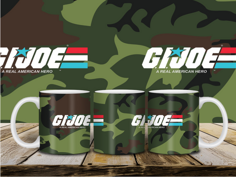 G.I. Joe with 80s Logo and Camo Background 11 Ounce Coffee Cup