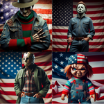 Patriot Horror Coaster Set: Freddy Krueger, Chucky, Jason Voorhees & Michael Myers with American Flag - 4 Pack