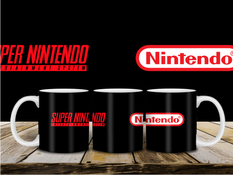 Nintendo & Super Nintendo NES/SNES Logos with Black Background Old School Retro - 11 Ounce Ceramic Coffee Cup