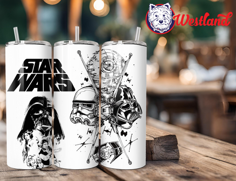 Star Wars OG Simple Black & White Design Old School Retro Tumbler from Original 3 Movies - 20 Ounce Stainless Steel Tumbler