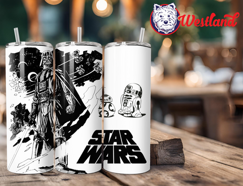 Star Wars OG Simple Black & White Design Old School Retro Tumbler from Original 3 Movies - 20 Ounce Stainless Steel Tumbler- Darth Vader, R2-D2, BB-8