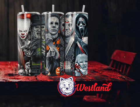 Glow in the Dark Horror Movie Villains (5 Characters) 20 Ounce Stainless Steel Tumbler
