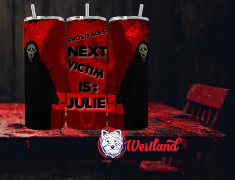 Ghostface from Scream Films Horror Movie Villain 20 Ounce Stainless Steel Tumbler - Personalized "Victim"