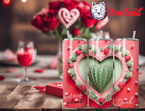 Valentine's Day for Wife/Girlfriend - Desert Cactus Succulent 20 Ounce Stainless Steel Drink Tumbler - with Personalization Option