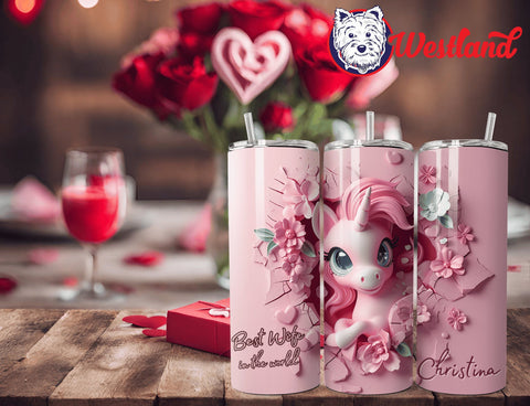 Valentine's Day for Wife/Girlfriend - Pink Little Pony Unicorn 20 Ounce Stainless Steel Drink Tumbler - with Personalization Option