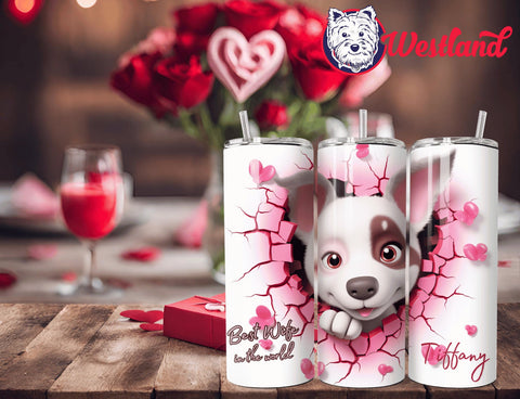 Valentine's Day for Wife/Girlfriend - White Jack Russell Terrier Puppy- 20 Ounce Stainless Steel Drink Tumbler - with Personalization Option