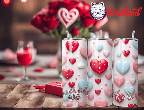 Valentine's Day for Wife/Girlfriend - Pink/Red/Blue Hearts & Love - 20 Ounce Stainless Steel Drink Tumbler - with Personalization Option
